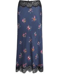 Self-Portrait - Satin Floral Print Maxi Skirt - Lyst