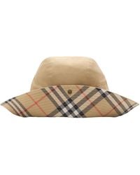 Burberry - Cotton Gabardine Check Brim Hat - Lyst
