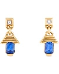 Azlee - Small, Diamond And Sapphire Escalier Drop Earrings - Lyst