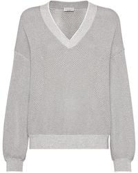 Brunello Cucinelli - Cotton Net V-neck Sweater - Lyst