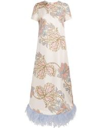 La DoubleJ - Silk Feather-Trim Maxi Swing Dress - Lyst