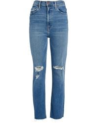 Mother - Distressed Rider Straight High Waist Jeans - Lyst