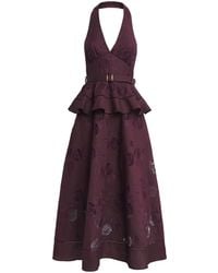 Self-Portrait - Linen-Cotton Embroidered Midi Dress - Lyst