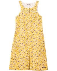 Miu Miu - Cotton Poplin Floral Midi Dress - Lyst