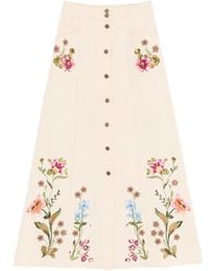 Valentino - Denim Embroidered Maxi Skirt - Lyst