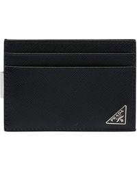 Prada - Saffiano Leather Triangle Money Clip Card Holder - Lyst