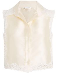 Sandro - Lace-Trim Cropped Shirt - Lyst