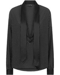 Tom Ford - Polka-Dot Silk Crepe Blouse With Tuxedo Details - Lyst