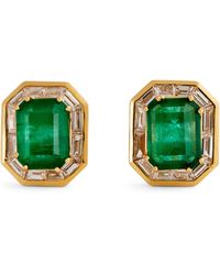 SHAY - Yellow Gold, Diamond And Emerald Halo Stud Earrings - Lyst