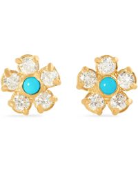 Jennifer Meyer - Yellow Gold, Diamond And Turquoise Flower Stud Earrings - Lyst