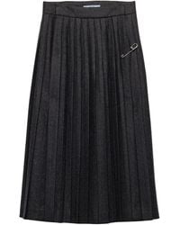 Prada - Pleated Wool Flannel Skirt - Lyst