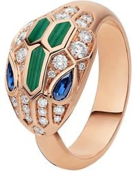 BVLGARI - Diamond, Sapphire And Malachite Serpenti Ring - Lyst