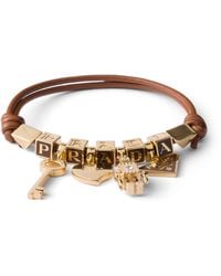 Prada - Nappa Leather Logo Charm Bracelet - Lyst