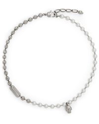 McQueen - Faux Pearl And Skull Necklace - Lyst