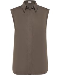Brunello Cucinelli - Cotton-Blend Poplin Sleeveless Shirt - Lyst