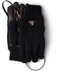Prada - Wool-Blend Leather-Trim Gloves - Lyst