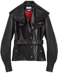 McQueen - Waterfall-Collar Leather Jacket - Lyst