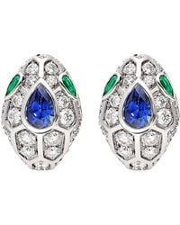 BVLGARI - White Gold, Diamond, Sapphire And Emerald Serpenti Earrings - Lyst