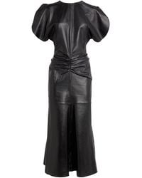 Victoria Beckham - Leather Gathered Waist Midi Dress - Lyst