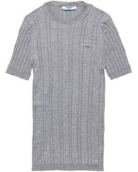 Prada - Cotton Ribbed Short-Sleeve T-Shirt - Lyst