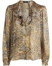 Etro - Silk Leopard Ruffle-Detail Blouse - Lyst