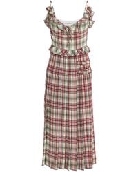 Alessandra Rich - Silk Check Ruffled Midi Dress - Lyst