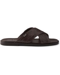 Prada - Leather Woven Crisscross Sandals - Lyst