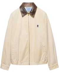 Prada - Leather-Trim Canvas Bomber Jacket - Lyst
