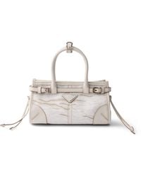 Prada - Small Linen-Leather Bonnie Top-Handle Bag - Lyst