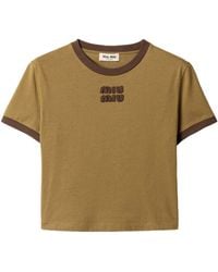 Miu Miu - Cotton Jersey Logo T-Shirt - Lyst