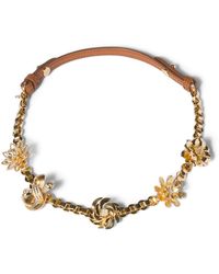 Miu Miu - Leather-Trim Flower Necklace - Lyst