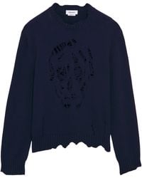 McQueen - Cotton Distressed Skull Sweater - Lyst