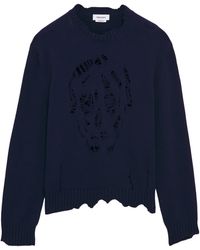 McQueen - Cotton Distressed Skull Sweater - Lyst