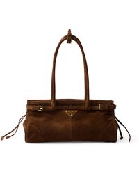 Prada - Medium Suede Belted Bonnie Shoulder Bag - Lyst