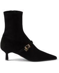 Prada - Suede Stretch Heeled Boots 55 - Lyst