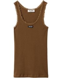 Miu Miu - Cotton Ribbed Logo Tank Top - Lyst