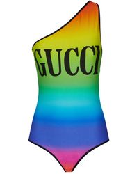 Gucci Logo Rainbow One-shoulder Swimsuit - Black