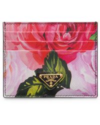 Prada - Saffiano Leather Floral Print Card Holder - Lyst