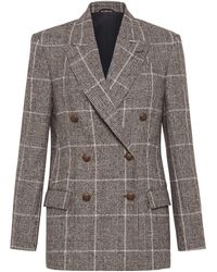 Brunello Cucinelli - Check Double-Breasted Blazer - Lyst
