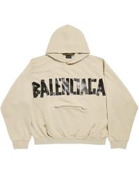 Balenciaga - Cotton Distressed Tape Logo Hoodie - Lyst
