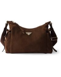 Prada - Large Suede Explore Shoulder Bag - Lyst