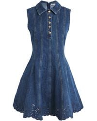 Self-Portrait - Denim Flared Mini Dress - Lyst