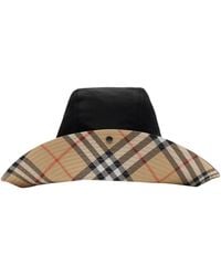 Burberry - Cotton Gabardine Check Brim Hat - Lyst