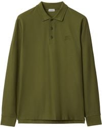 Burberry - Cotton Ekd -Embroidered Long-Sleeve Polo Shirt - Lyst