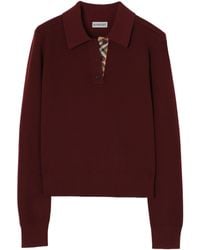 Burberry - Wool Check-Detail Long-Sleeve Polo Shirt - Lyst