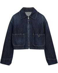 Prada - Cropped Denim Jacket - Lyst