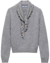 Prada - Cashmere Embellished Scarf-Detail Sweater - Lyst