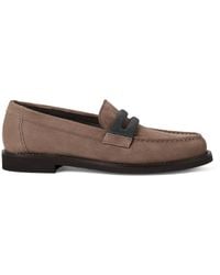 Brunello Cucinelli - Suede Monili-Embroidered Penny Loafers - Lyst