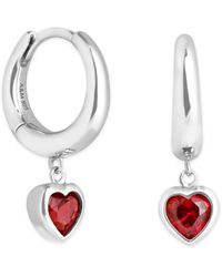 Astrid & Miyu - Rhodium-Plated Heart Huggie Earrings - Lyst