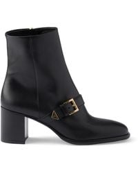 Prada - Leather Buckle Booties Ankle Boots 65 - Lyst